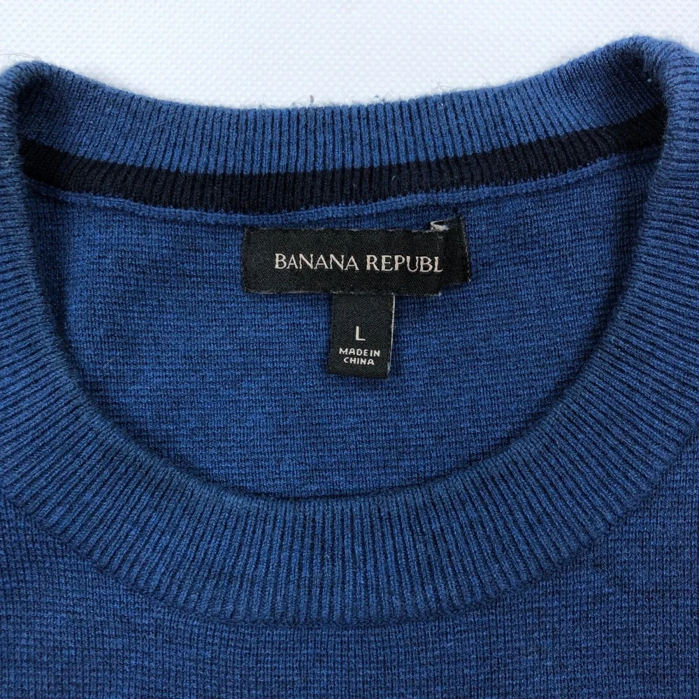 Banana Republic Mens Large Striped Crewneck Sweater Blue White Cotton Blend - Picture 2 of 8